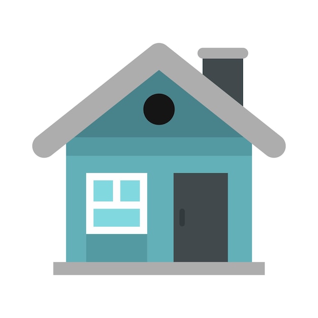 Small blue cottage icon in flat style on a white background