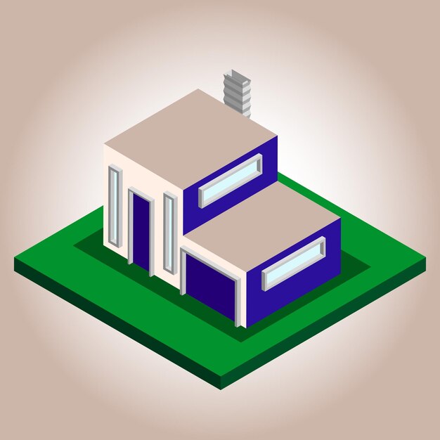 Vector small blue private isometric minimalistic house with chimney