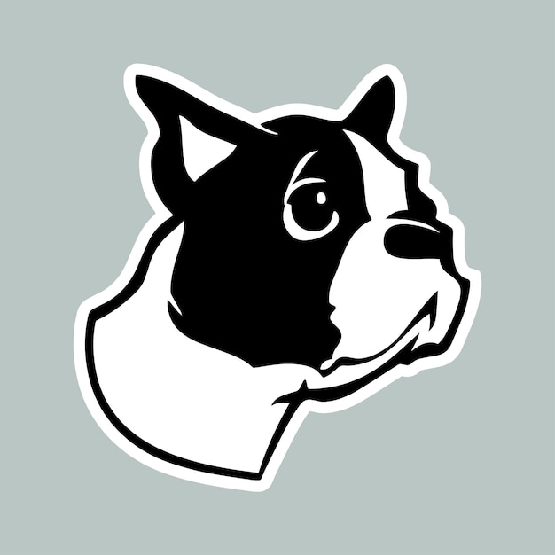 Vettore piccolo boston terrier come adesivo per il web design o accessori di design. piccolo modello di cucciolo carino