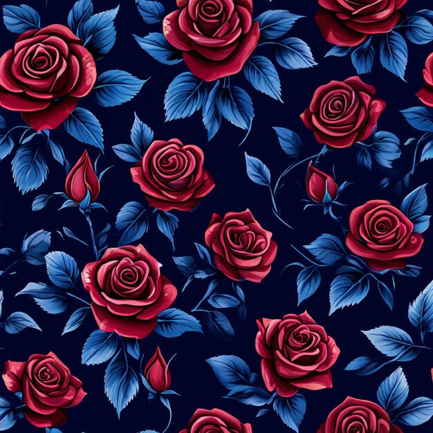Small burgundy roses on a dark blue background