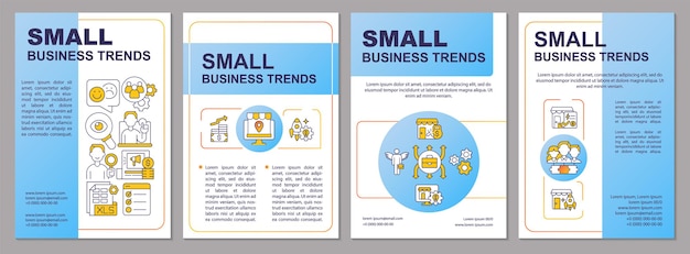 Small business innovations blue brochure template Companies work Leaflet design with linear icons 4 vector layouts for presentation annual reports Arial Myriad ProRegular fonts used