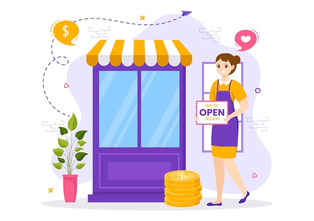 Vector small business loan vector illustration with store support protection and growth to develop