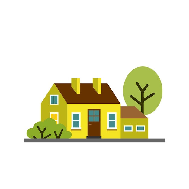 木の分離ベクトル図と小さな漫画レモン イエローの家