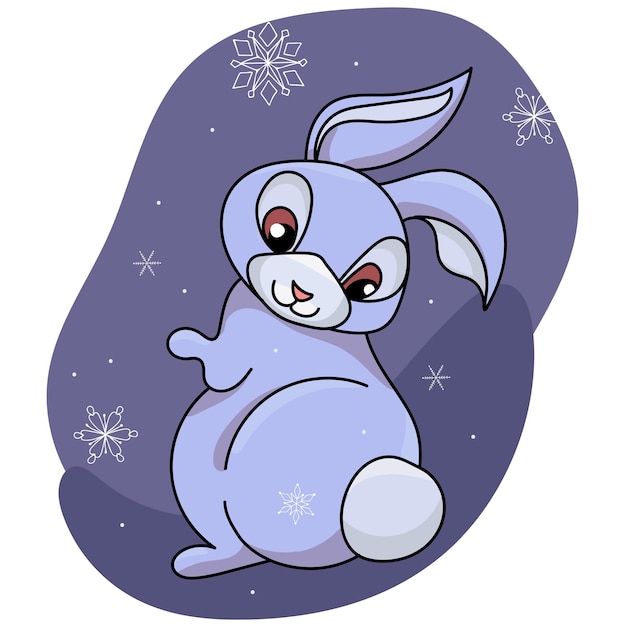 small cartoon rabbit with snowflakes