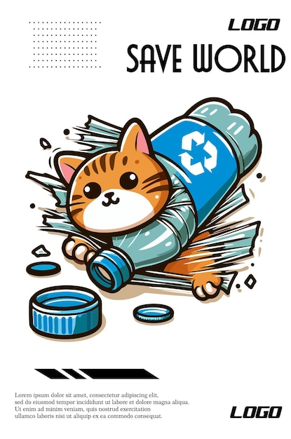 쓰레기 플라스틱에 힌 작은 고양이