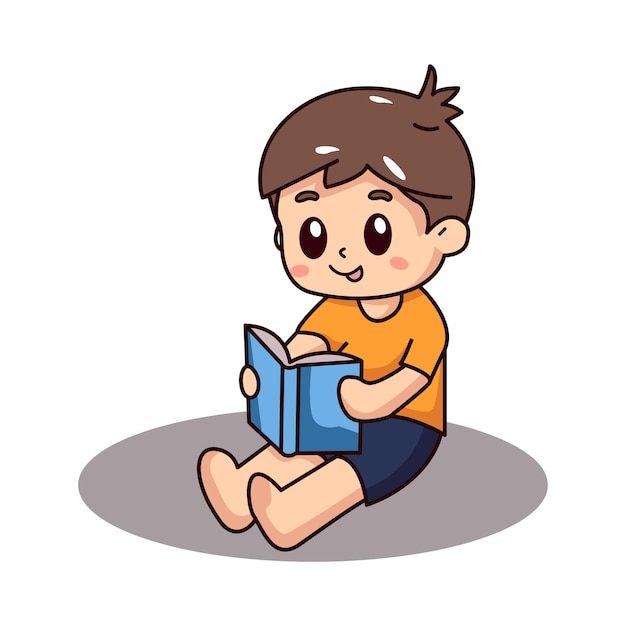 a small child reads a book while sitting with legs stretched forward