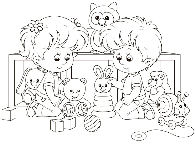 Small children playing with toys in a nursery