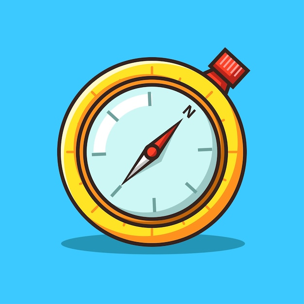 Small Compass for adventure in Colourful Cartoon Line Art Illustration