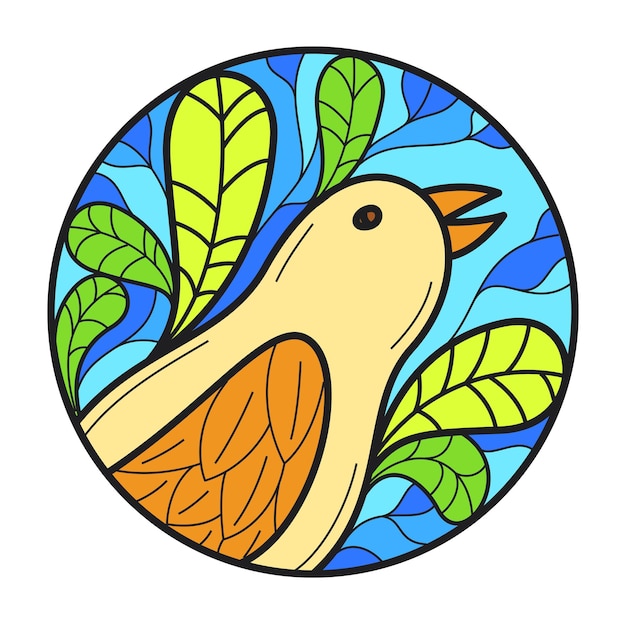 Маленькая милая птица среди листьев круглый цветочный винтажный линейный шаблон логотипа для парфюмерии или моды или логотип салона, изолированный на белом, элегантном линейном графическом дизайне природной красоты.