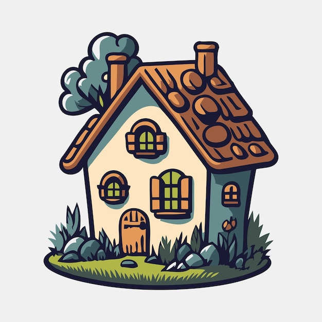 Small Cute Fantasy House for Kids Books Minimal vector Illustration Isolated Character