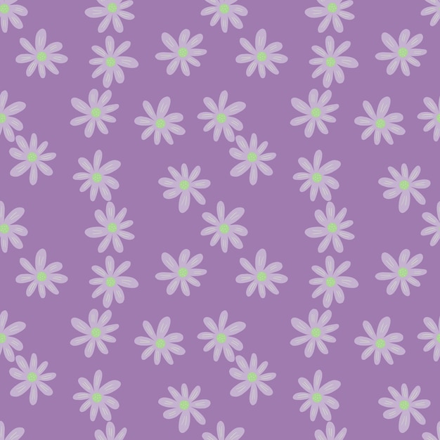 Small ditsy seamless pattern on lilac background. Cute chamomile print. Floral ornament. Pretty botanical backdrop. Design for fabric , textile print, surface, wrapping, cover. Vector illustration.