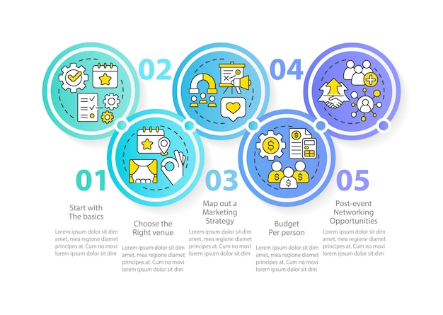 Modello di infografica cerchio organizzazione di piccoli eventi