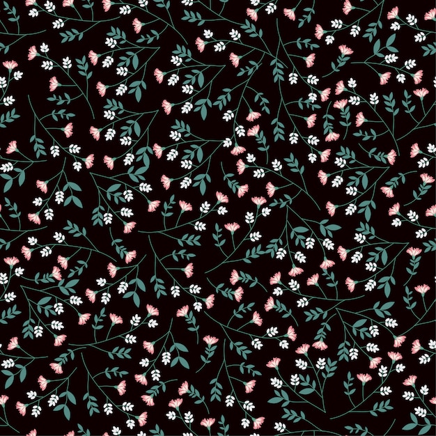 Small flower on black seamless pattern