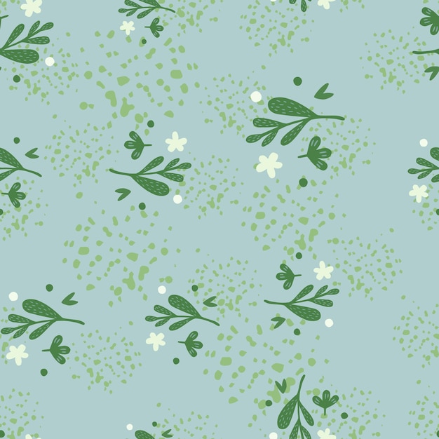 Small flowers and leaf seamless pattern on green background. Floral endless wallpaper.