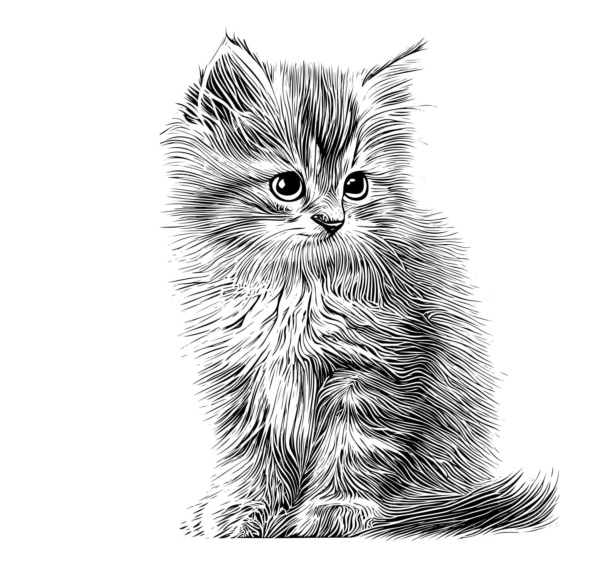 Freehand Sketch Illustration Of Angry Cat, Kitten Doodle Hand