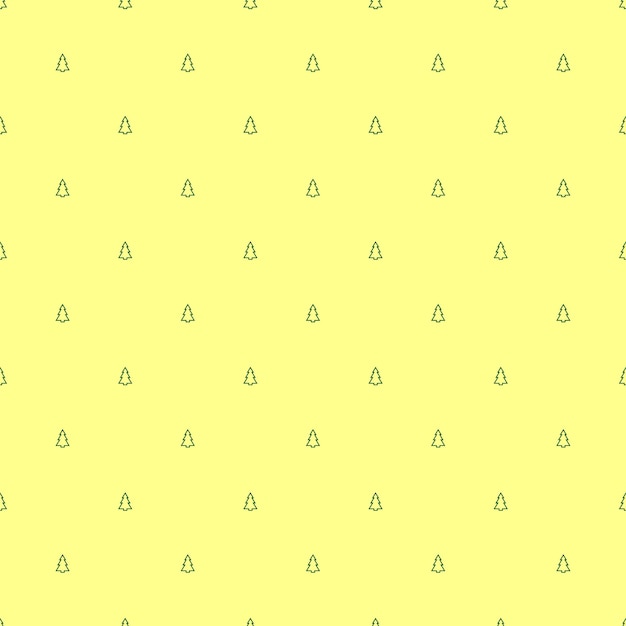 Small green outline Christmas trees on a pastel yellow background minimalistic geometric symmetrical seamless pattern Vector for Christmas wallpapers gift boxes holiday ribbons cards