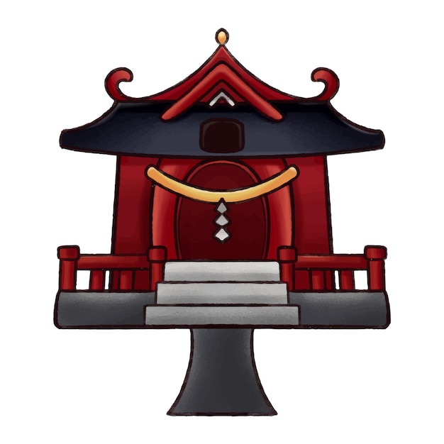 Vector small japanese shrine. japanese traditional culture. shintoism religious symbols.