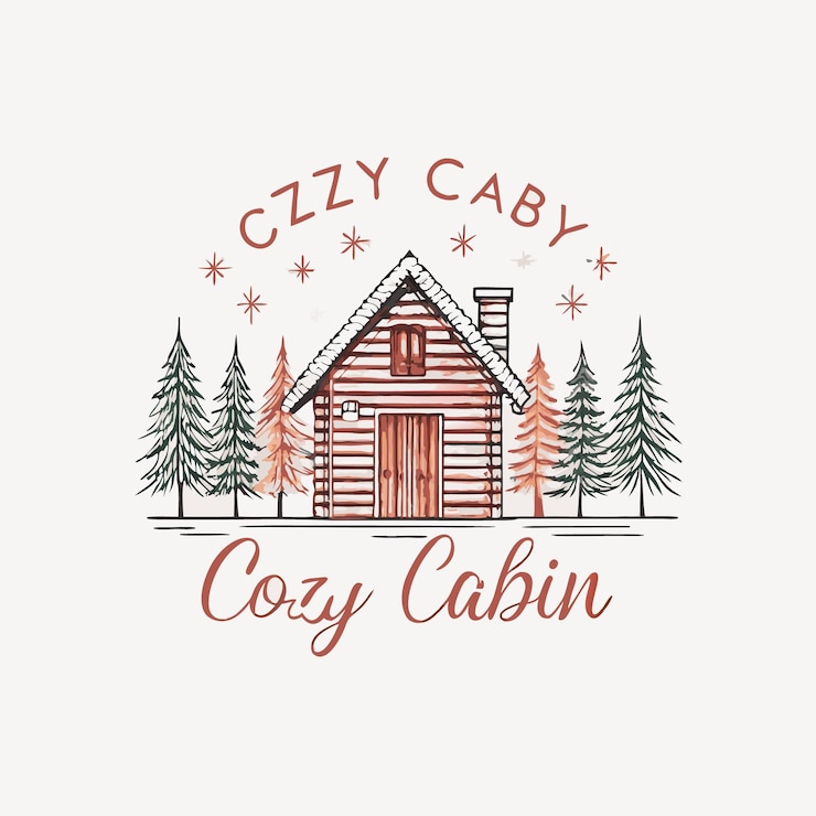 Vector small logo cabin in the middle of the forest surrounded by pine trees rough lines with minimalist details give an old and authentic look