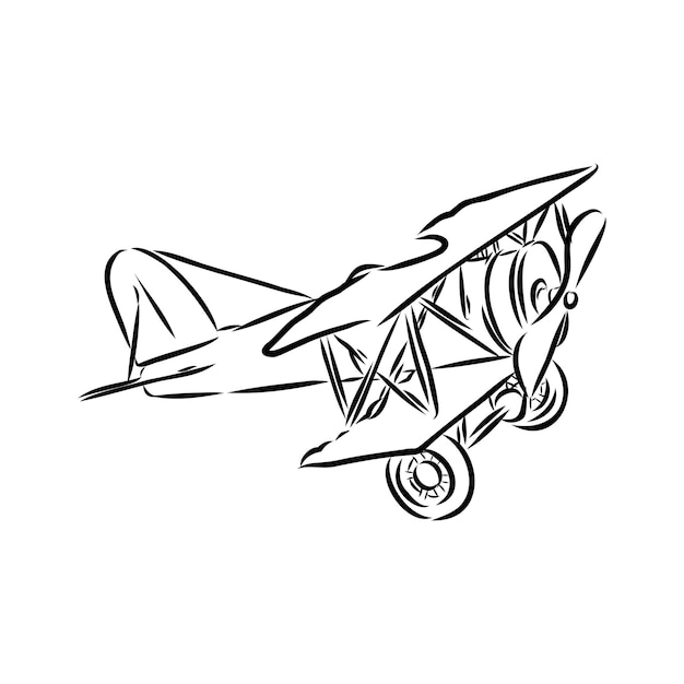 Small military propeller airplane drawing on white background