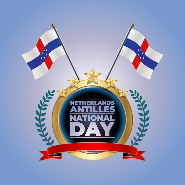 Small national flag of netherlands antilles on circle with blue garadasi color background