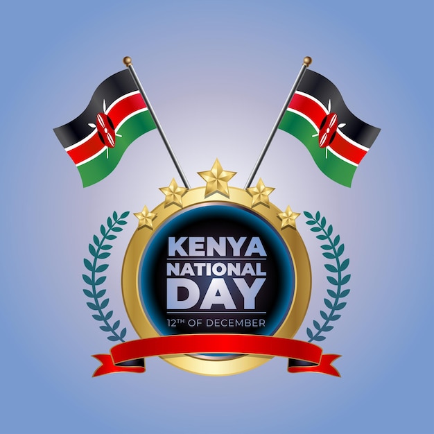 벡터 파란색 가라다시 색의 배경과 함께 원 위에 있는 케냐의 작은 국기
