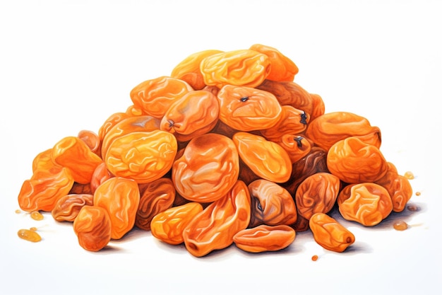 Vector small pile of dried apricots isolated on the white background yellow sultanas raisins isolated