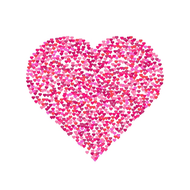 Small pink hearts creates one big. Valentines Day background. Confetti hearts petals falling.