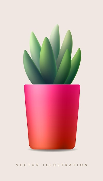 Piccola pianta in piante grasse in vaso o cactus isolato su sfondo bianco dal vettore realistico vista frontale