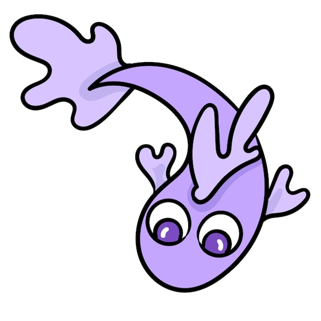 Small purple fish swimming. cartoon illustration sticker emoticon