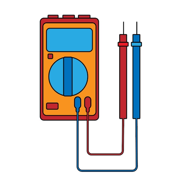 Vettore un piccolo multimetro digitale del tester del misuratore di elettricità blu rosso per misurare la tensione ca cc