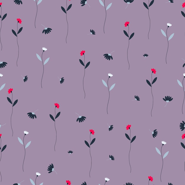 Small red and blue flower seamless pattern