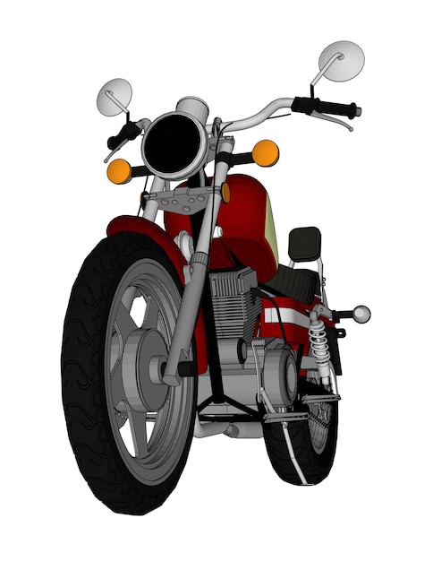 Small red classic chopper look. Vector color illustration with contour lines.