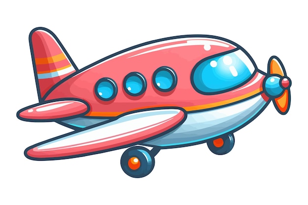 Small Red and White Plane Flying Through the Sky Cartoon Vector