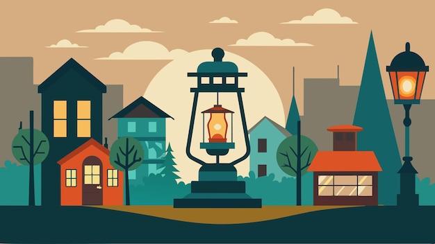 Vettore nella piccola città rurale le vecchie lampade a gas erano una vista familiare e confortante che collegava il passato a