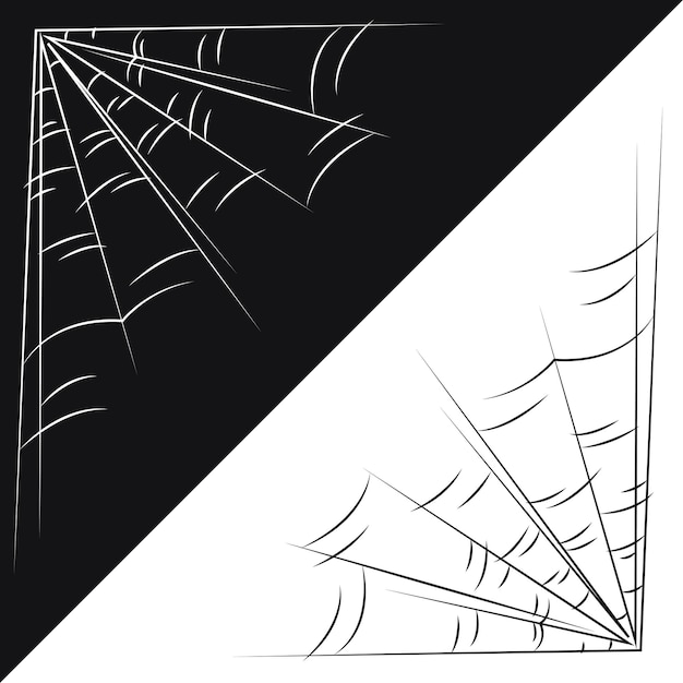 Small set with two spider web as a symbol of Halloween Black and white doodle vector illustration