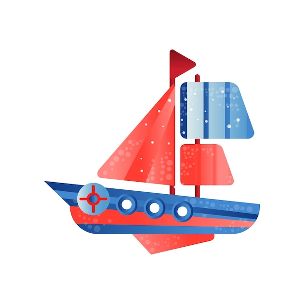 Small ship with red sails flat vector Illustration isolated on a white background