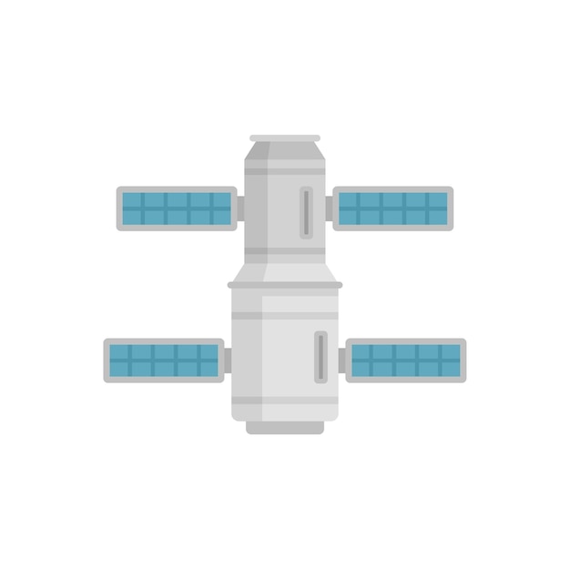 Small space station icon flat vector International rocket Solar space station isolated