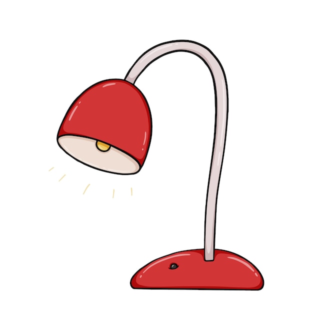 Small table lamp with a switch and a burning lamp turned on lighting doodle linear cartoon