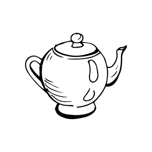 Small teapot with tea thin black lines on a white background Vector