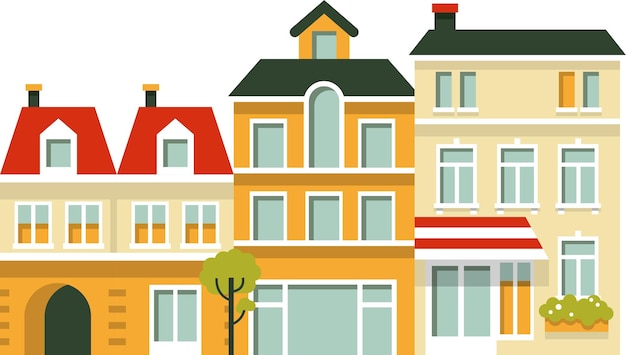 small town street background with houses in flat style