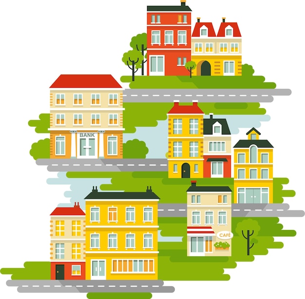 Vector small town urban landscape background in flat style