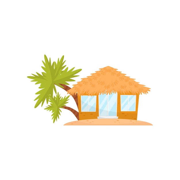 Небольшая тропическая домиковая соломенная хижина для аренды или жилого вектора Иллюстрация изолирована на белом фоне