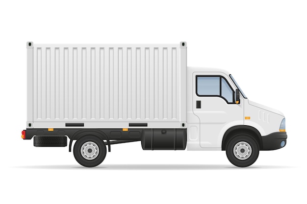 Small truck van lorry for transportation of cargo goods on white