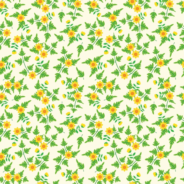 Vector small vintage floral seamless pattern with sunflower