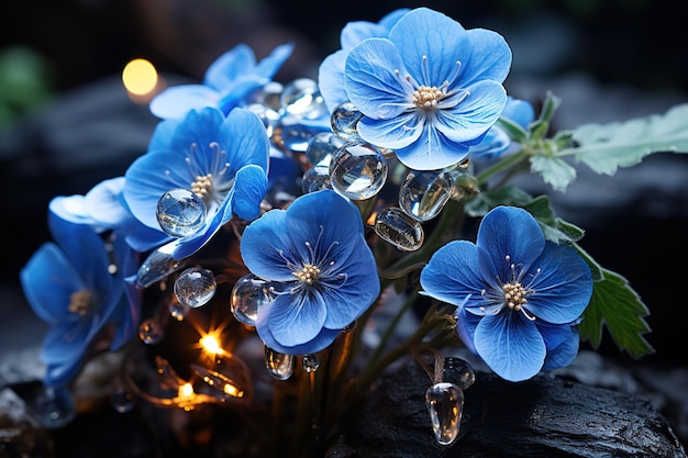 Vector small wild blue flowers on blurred nature background