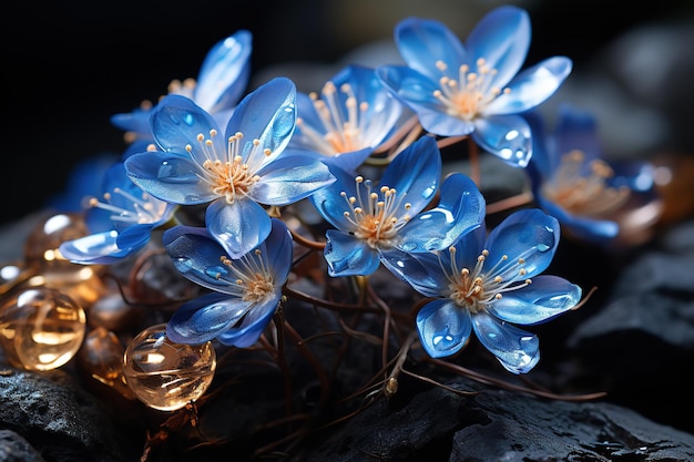 Vector small wild blue flowers on blurred nature background