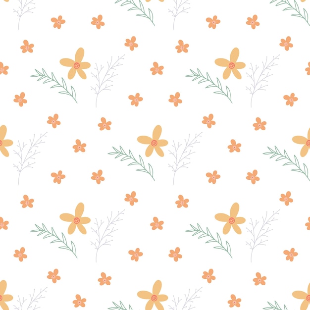 Small wild flowers and herbs seamless pattern spring botanical print background with rustic flowers