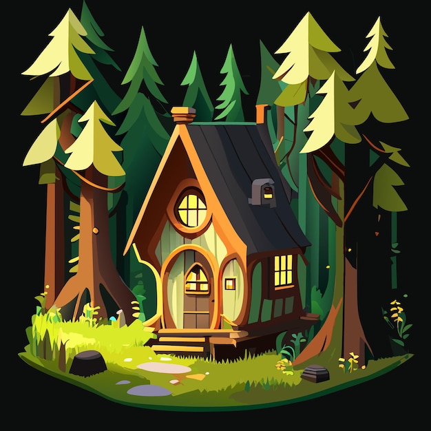 Вектор Небольшой деревянный домик в сказочном лесу