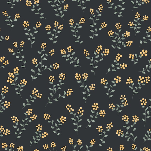 Vector small yellow berries and leaves seamless pattern vector fruits