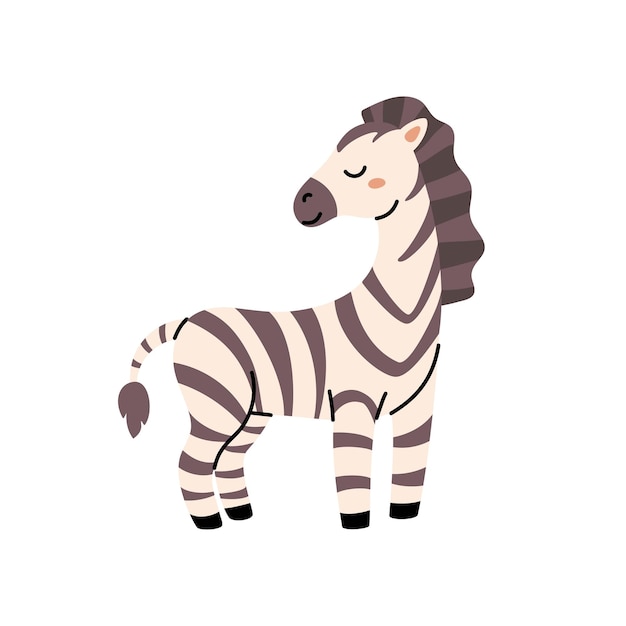 Piccola zebra in un grazioso stile scandinavo a strisce nere illustrazione infantile di vettore